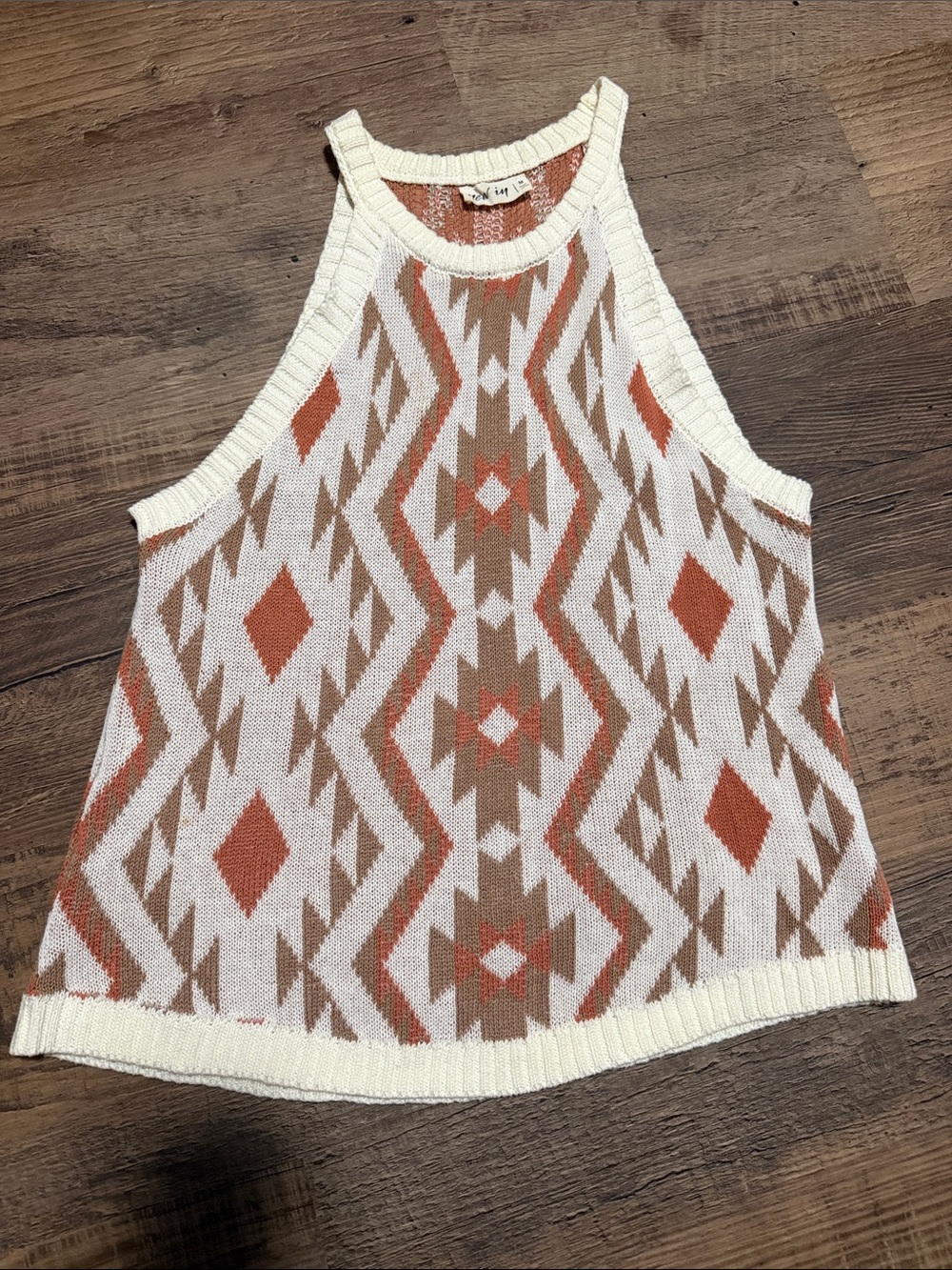 Women’s Aztec Knit Tank Top - Ivory, Rust, Taupe